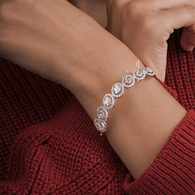 Oval Shape Diamond Halo Bangle Bracelet