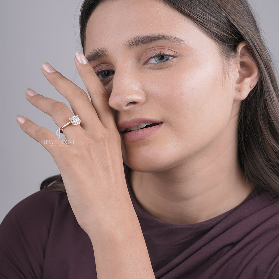 Asscher Cut Moissanite Diamond Halo Setting, Asscher Shape Bridal Ring