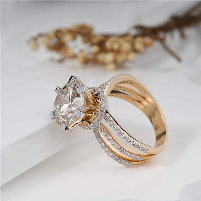 Serene Streaks Solitaire Ring Moissanite Diamond Engagement Ring