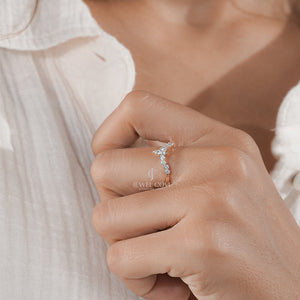 14K Marquise V-Shape Moissanite Wedding Band | E-F Color | VVS- VS Clarity | IGI Certified