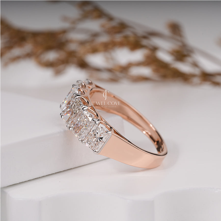 2.30 CT Radiant Diamond Six Stone Halia Wedding Band | IGI Certified | E-F Color | VVS- VS Clarity