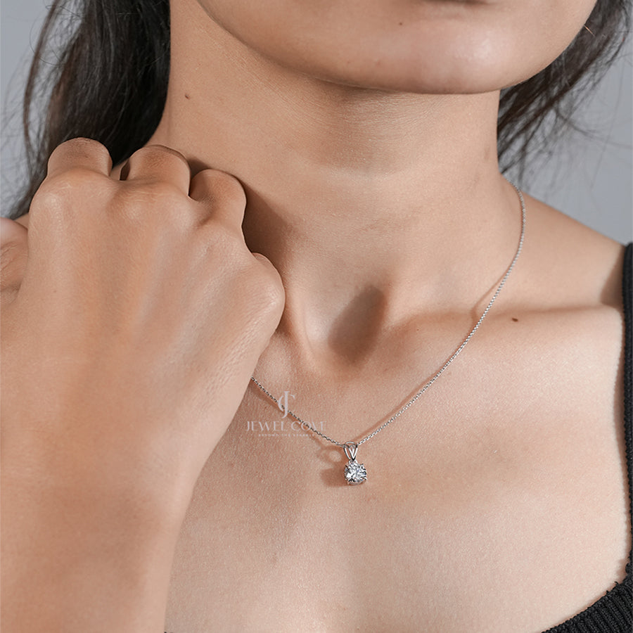 Round Brilliant Cut Diamond Pendant on Rose Gold Chain – Elegant Necklace (ONLY PENDENT)