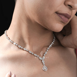 Pear And Round Moissanite Necklace | IGI Certified | E-F Color | VVS- VS Clarity | White Gold 14K | Classic Dainty Necklace
