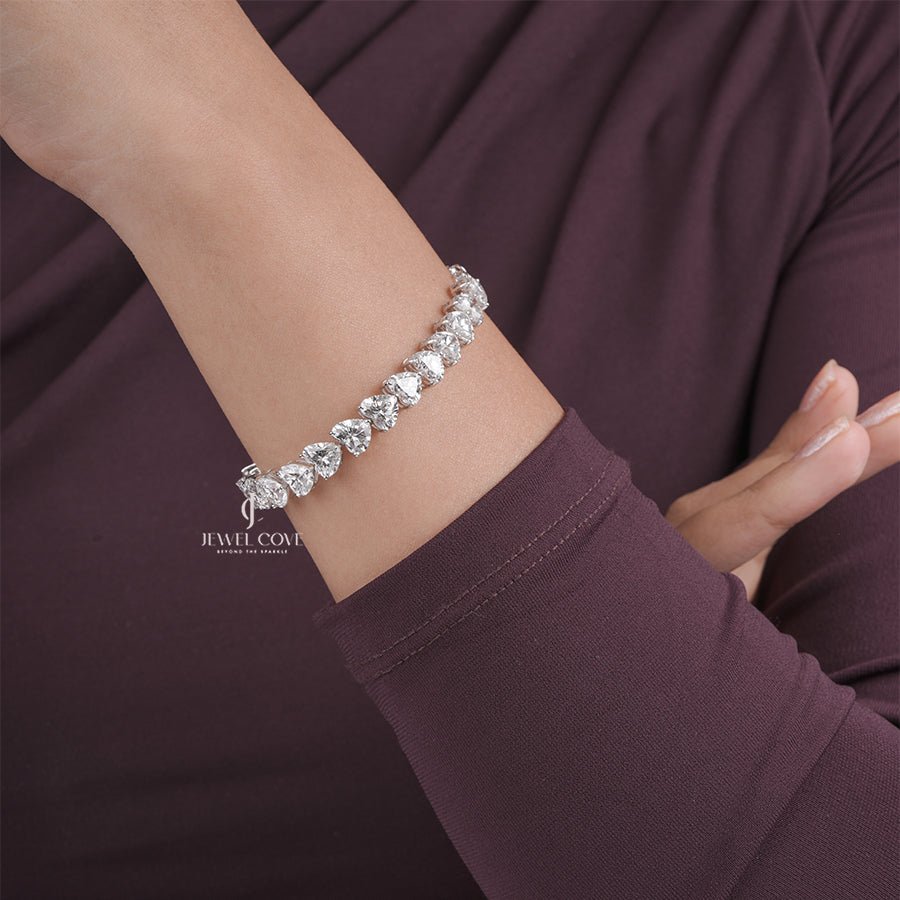 Heart Cut Lab Grown Diamond 18k Gold Bracelet, Precision Cut, Jewellery Gift For Her Anniversary Gift