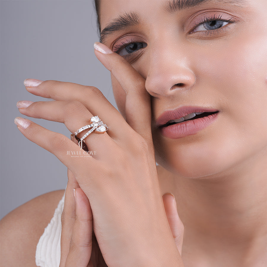 Stackable Oval and Pear Moissanite Diamond Engagement and Wedding Ring Set, Wedding Jewelry