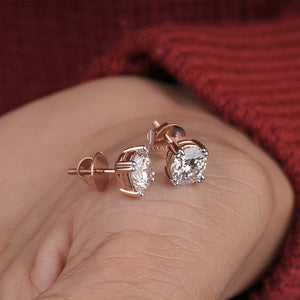3CTW Round Cut Moissanite Diamond Stud Earrings, EF Color, VVS-VS Clarity, IGI Certified