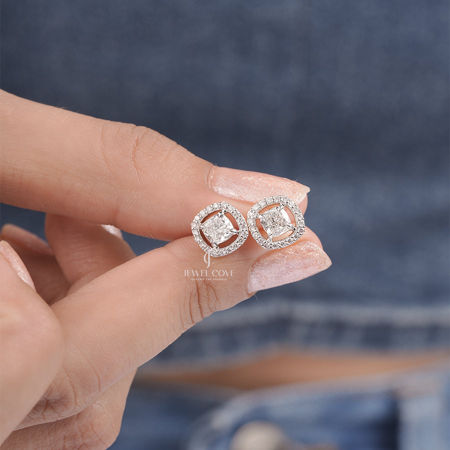 Cushion Lab Grown Diamond Halo Stud Earrings for Any Occasion Stud For Wedding Stud