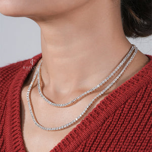 14K White Gold Tennis Double Layer Moissanite Necklace | IGI Certified | E-F Color | VVS- VS Clarity