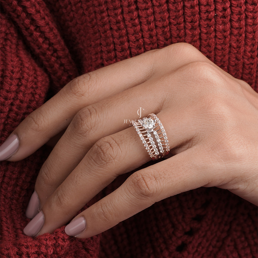 Sparkle Round Moissanite Solitaire Four Band Engagement Ring