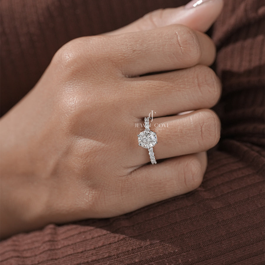 1.50 Carat Round Diamond Six Prong Solitaire With Side Stone Ring