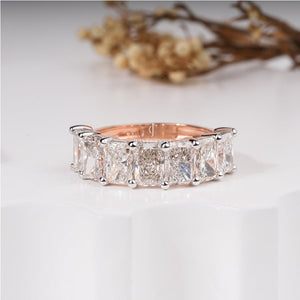 3.5ctw Emerald Moissanite Diamond Band | Prong Set | E-F Color VVS-VS Clarity | IGI Certified |  9K 10k 14k Platinum Gold