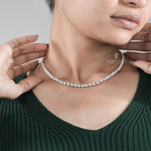 Round Lab Grown Tennis Necklace | IGI Certified | E-F Color | VVS- VS Clarity | White Gold 14K