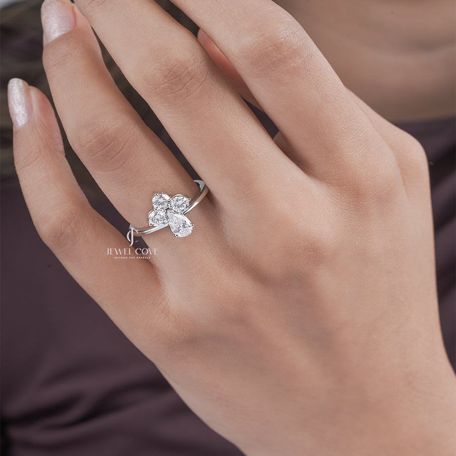 Pear Shape Lab Grown Diamond  Engagement Ring, Pear Cut Center with Round Side Stones