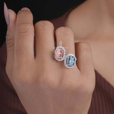 3.23tcw Two Stone Cushion Solitaire Lab Grown Ring | IGI Certified | E-F Color | VVS- VS Clarity