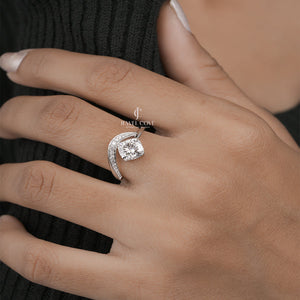 1.6CT Cushion Waves Moissanite Wedding Ring | IGI Certified | E-F Color | VVS- VS Clarity