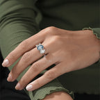 Three Stone Oval Ring with Blue Diamond and White Side Diamond