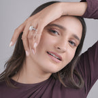 Emerald Cut Lab Grown Diamond Ring, Halo Setting Engagement Ring, White Gold Double Band