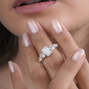 1CT Emerald Moissanite Engagement Ring with Tapered Side Diamonds | IGI Certified Ring