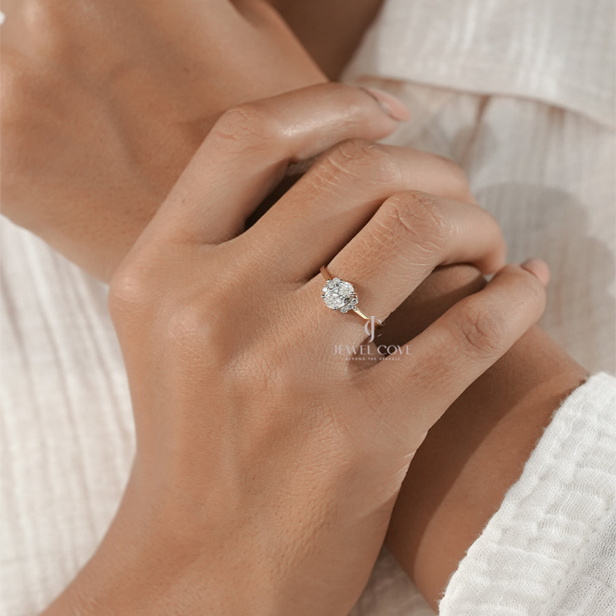 Oval Cut Diamond Engagement Ring with Side Halo on Gold Band