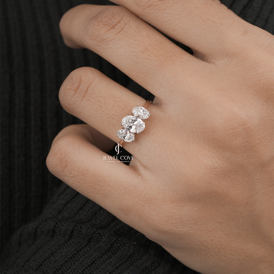 Three Stone Oval Diamond Ring for Women in Rose Gold Engagement and Wedding Jewellery Gift