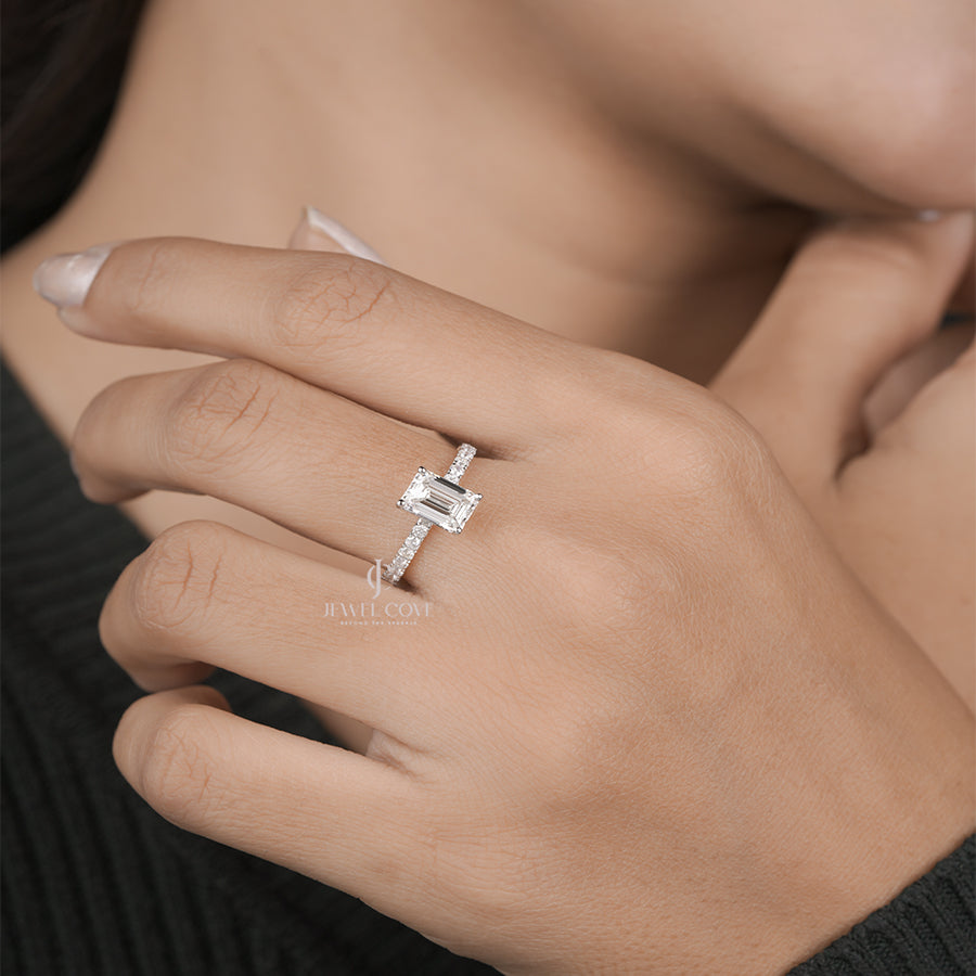 1CT Emerald Lab Grown Engagement Ring for Women in White Gold | IGI Certified