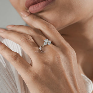 3 Stone Pear Waves Lab Diamond Ring | IGI Certified | E-F Color | VVS- VS Clarity
