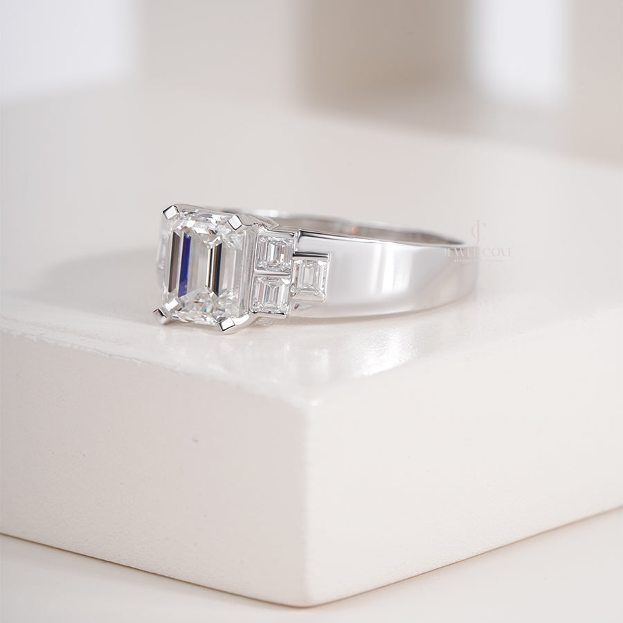 Emerald Cut Lab Grown Diamond Wedding Half Eternity Stackable Matching Band Wedding Gifts Anniversary Ring For Women