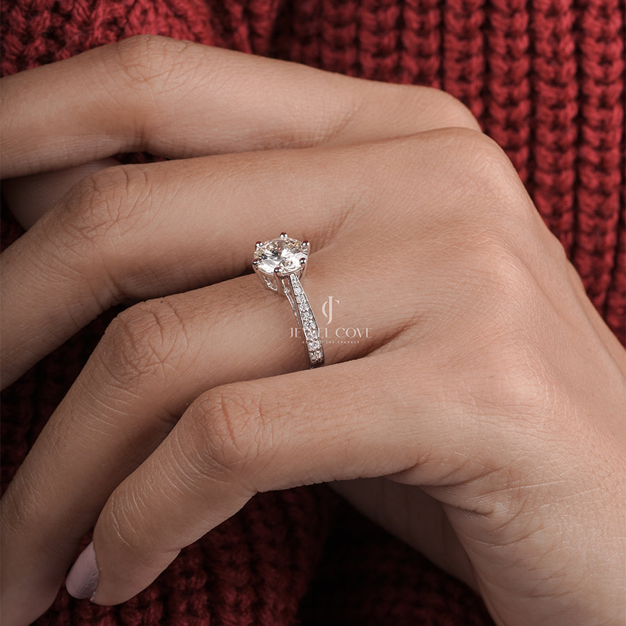 Round Moisaanite Diamond Lucinda Style Engagement Ring For Her