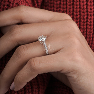 Round Cut Moisaanite Diamond Engagement Ring with Side Stones | IGI Certified | E-F Color | VVS–VS Clarity