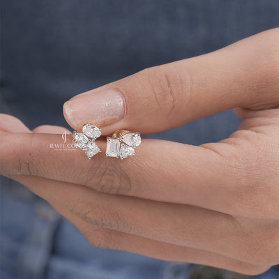 Multi Shape Moissanite Diamond Stud Earrings with Pear, Heart, and Emerald Cuts