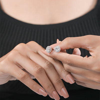 Oval Halo Diamond Stud Earrings in White Gold