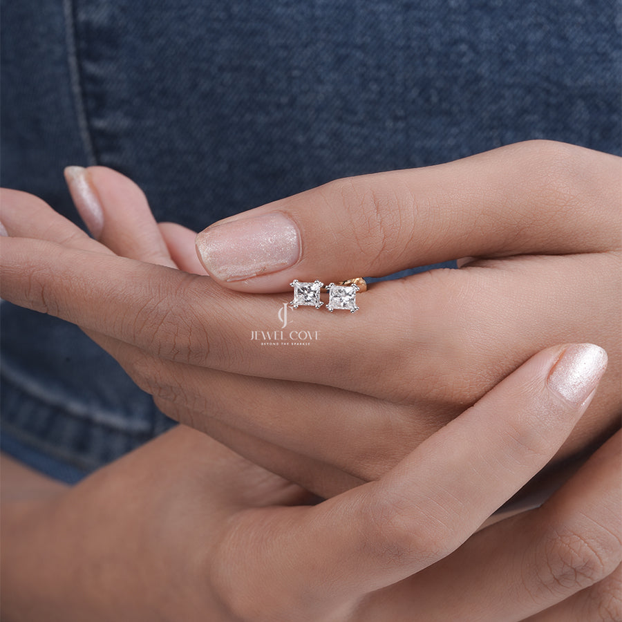 Princess Lab Grown Diamond Stud Earrings for Women, Wedding Studs For Her