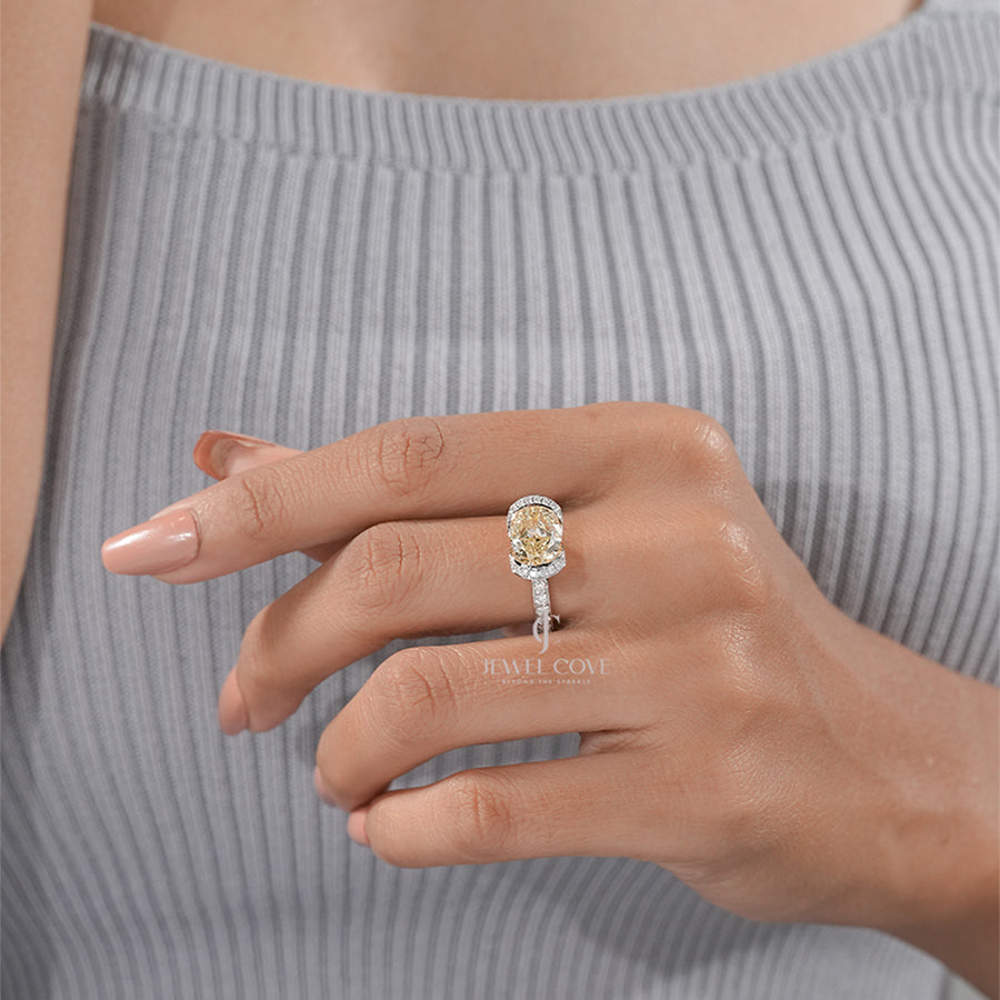 Bold 5.20 Carat Yellow Diamond Ring in 18K Gold with Pave Setting