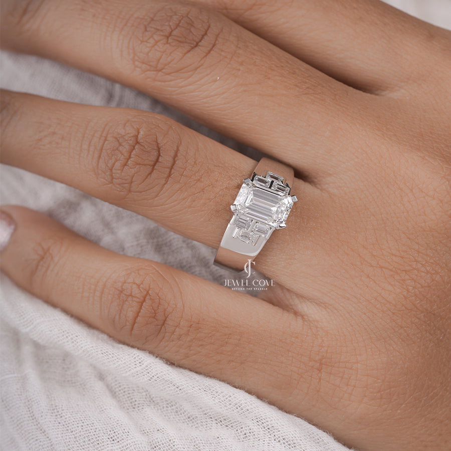 Emerald Cut Lab Grown Diamond Wedding Half Eternity Stackable Matching Band Wedding Gifts Anniversary Ring For Women