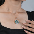 Elegant Green Pendant Necklace with Diamond Accents on Model (ONLY PENDENT)