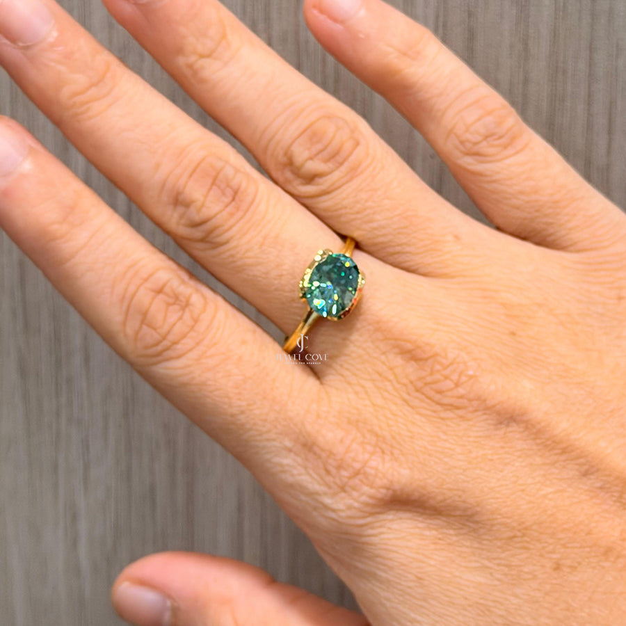 14K Green Oval Solitaire Wedding Ring | Lab Grown Diamonds | IGI Certified
