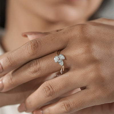 Luxury Triple Diamond Gold Ring – Unique Pear Cut Design