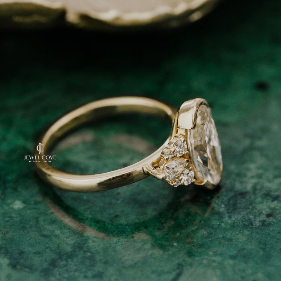 2.45CT Moval Half Bezel Moissanite diamond Ring | IGI Certified | E-F Color