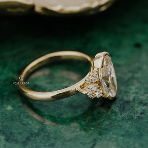 2.45CT Moval Half Bezel lab Grown Diamond Ring | IGI Certified | E-F Color