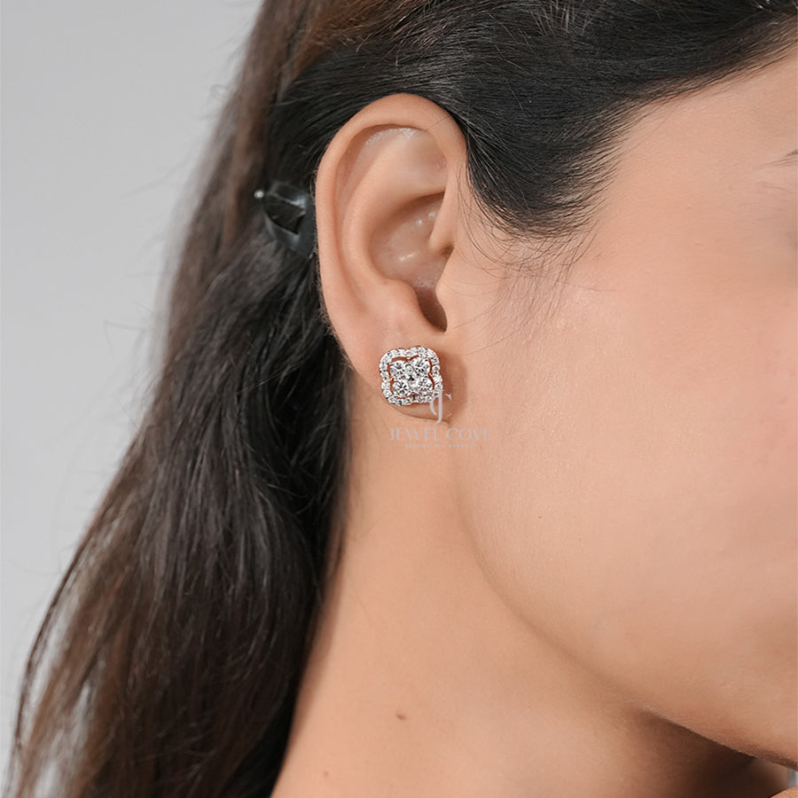 Elegant Flower-Inspired Diamond Studs – 1.80 Ct in Rose Gold