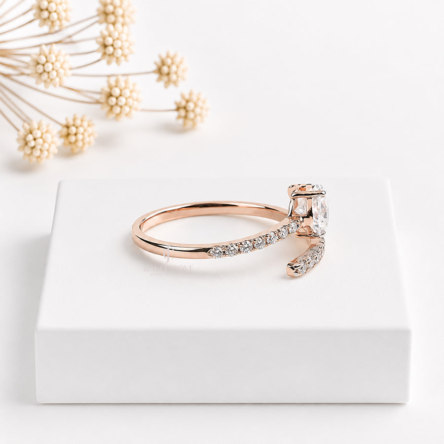 1CT Pear Lab Diamond Ring | 14K Rose Gold | Lab Grown Diamonds | IGI Certified