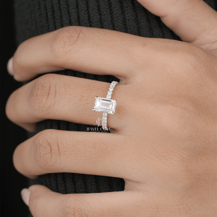 1CT Emerald Lab Grown Engagement Ring for Women in White Gold | IGI Certified