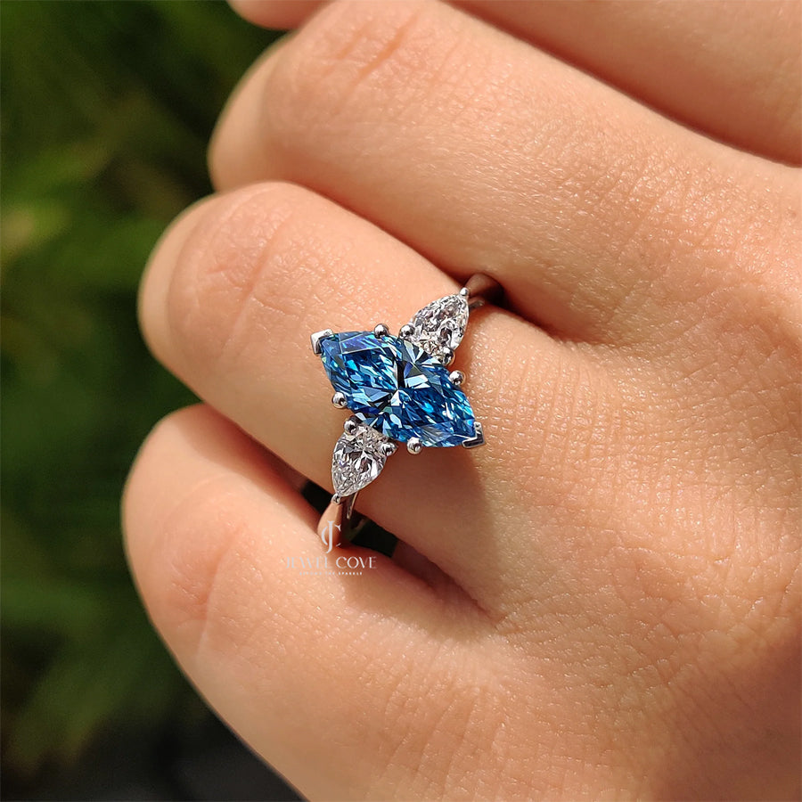 3 Stone Marquise Cut Diamond Engagement Ring | Lab Grown Diamonds | IGI Certified
