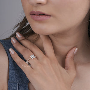 Princess Lab Diamond Solitaire Engagement Eternity Ring with Pave Band| IGI Certified