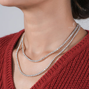 14K White Gold Tennis Double Layer Necklace | IGI Certified | E-F Color | VVS- VS Clarity