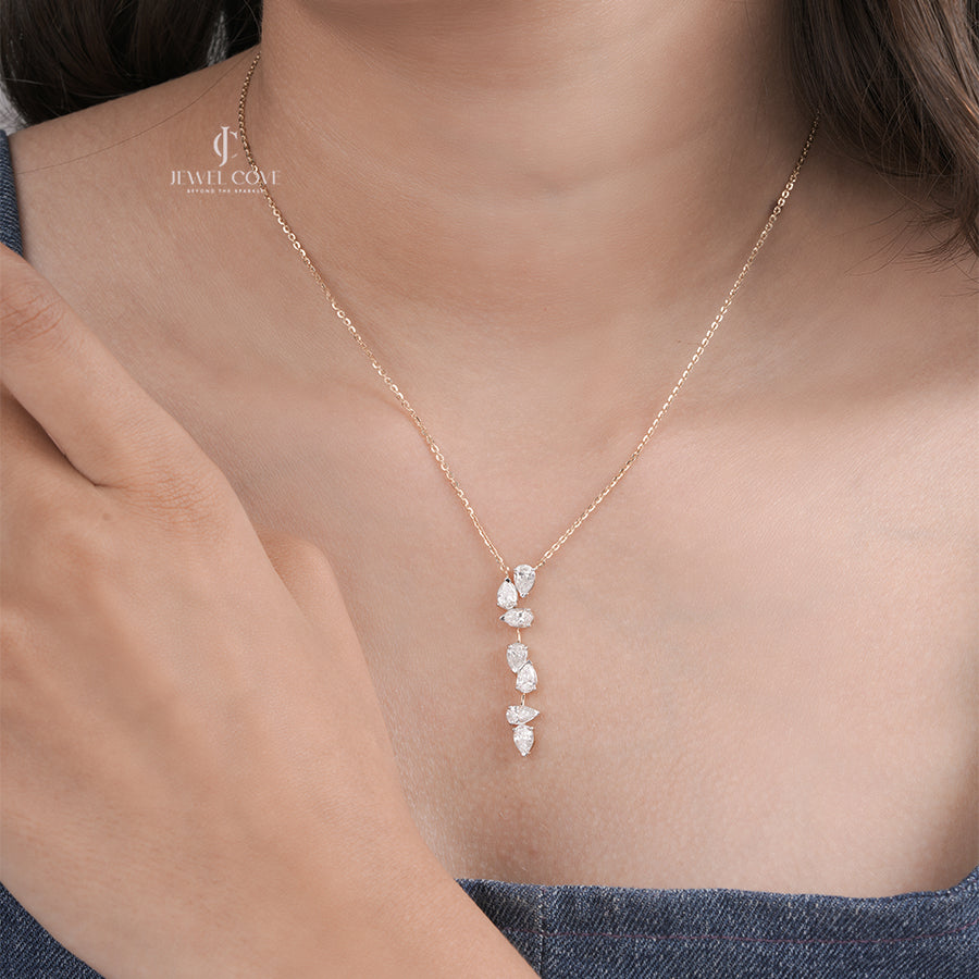 Luxury Rose Gold Lab Grown Pear Cut Diamond Drop Pendant, Modern Drop Necklace for Gold Diamond Jewelry