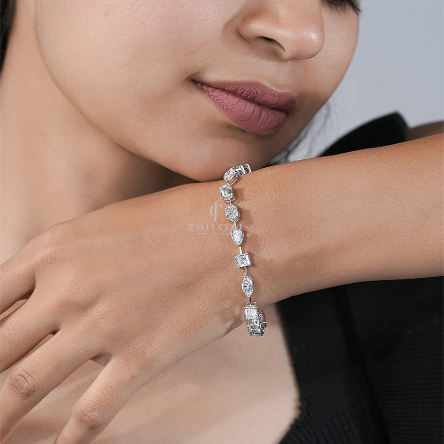 Multi-Cut Diamond Tennis Bracelet in White Gold