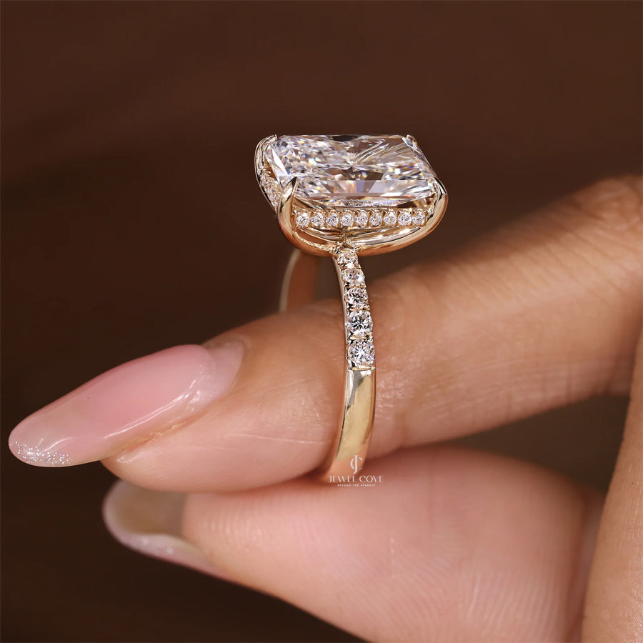5CT Radiant Cut Diamond Ring in Pave Setting | IGI Certified