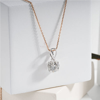 Round Brilliant Cut Diamond Pendant on Rose Gold Chain – Elegant Necklace (ONLY PENDENT)