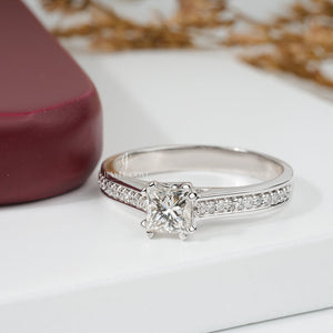 Princess Moissanite Diamond Cathedral Engagement Ring | EF Color | VVS–VS Clarity | IGI Certified